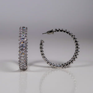Kate Stacked Diamante hoop earrings - Silver