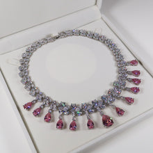 Load image into Gallery viewer, Dynasty Teardrop Cluster Silver Necklace - Pink
